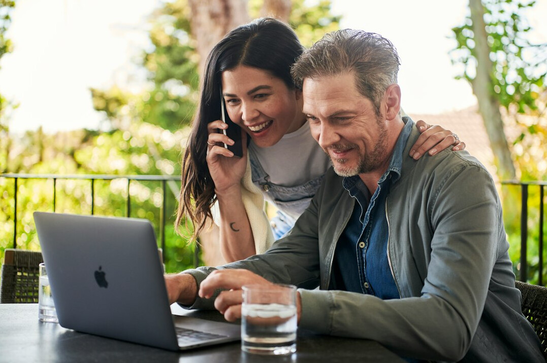 happy couple planning finances